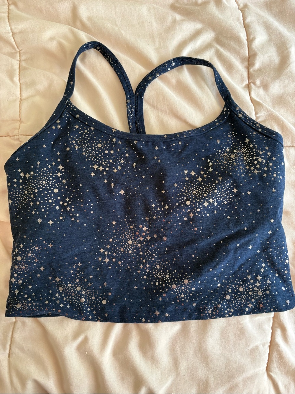 Beyond Yoga Navy Star Print Strappy Crop Sports Bra